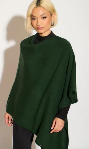 Personalised Dark Green Pure Cashmere Button Poncho