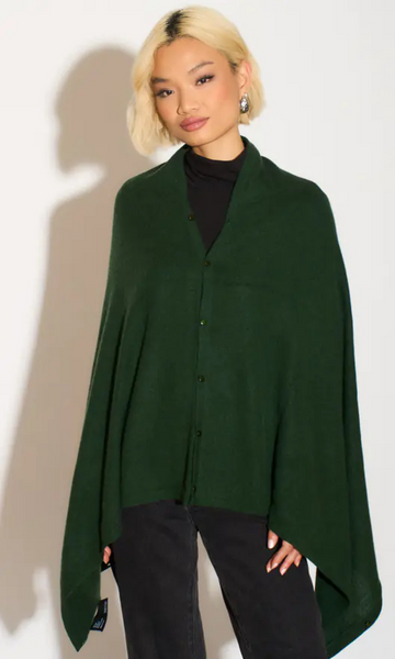 Personalised Dark Green Pure Cashmere Button Poncho
