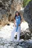 Blue Pure Cashmere Ribbed Scarf