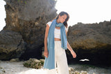Blue Pure Cashmere Ribbed Scarf