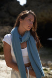 Blue Pure Cashmere Ribbed Scarf