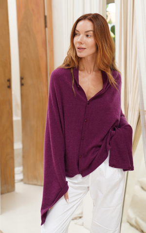 Personalised Plum Purple Pure Cashmere Button Poncho