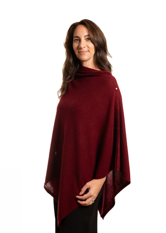 Personalised Burgundy Pure Cashmere Button Poncho