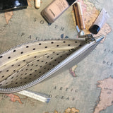 Silver Leather Half Moon Clutch Bag