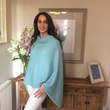 Personalised Aqua Blue Pure Cashmere Button Poncho