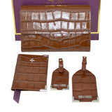 Mimi & Thomas brown croc embossed leather 4pcs travel accessories gift set