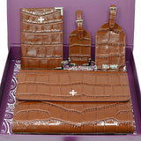 Mimi & Thomas brown croc embossed leather 4pcs travel accessories gift set