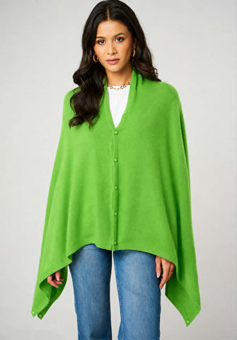 Personalised Neon Green Pure Cashmere Button Poncho