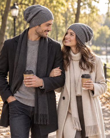 Grey Unisex Pure Cashmere Textured Beanie