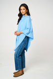 Personalised Sky Blue Pure Cashmere Button Poncho
