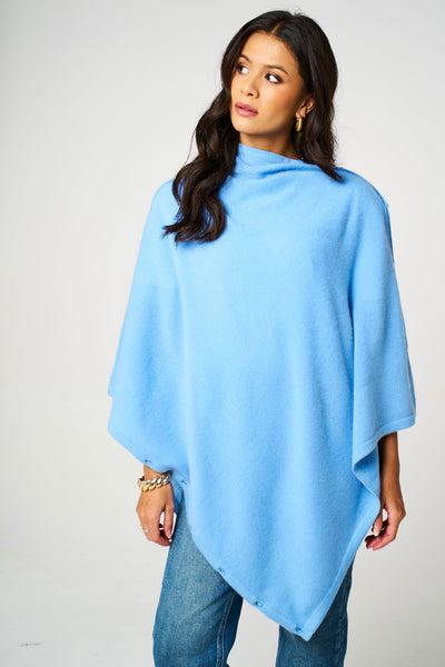 Personalised Sky Blue Pure Cashmere Button Poncho