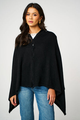 Personalised Black Pure Cashmere Button Poncho