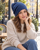 Navy Unisex Pure Cashmere Textured Beanie