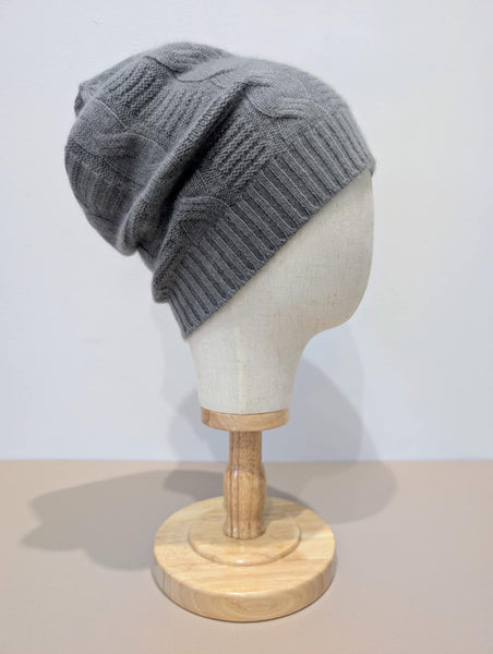 Grey Unisex Pure Cashmere Textured Beanie