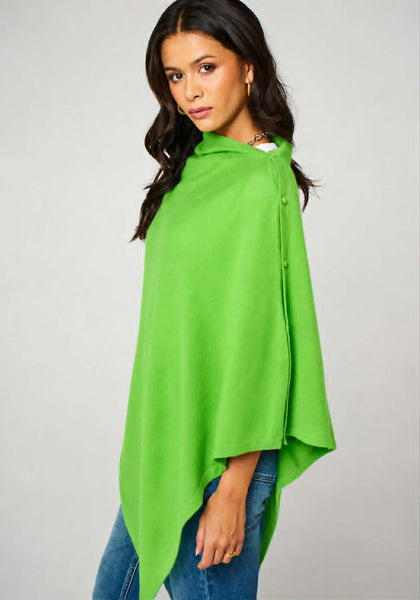 Personalised Neon Green Pure Cashmere Button Poncho
