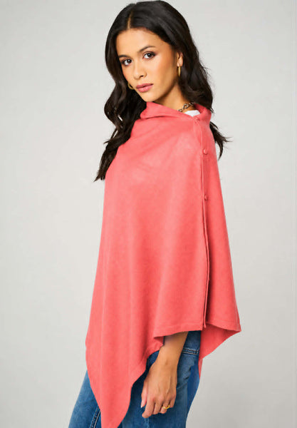 Personalised Coral Pink Pure Cashmere Button Poncho