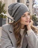 Grey Unisex Pure Cashmere Textured Beanie