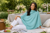 Personalised Eau de Nil Blue Pure Cashmere Button Poncho