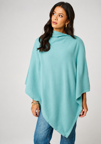 Personalised Eau de Nil Blue Pure Cashmere Button Poncho