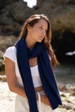 Unisex Navy Pure Cashmere Ribbed Scarf