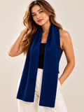 Unisex Navy Pure Cashmere Ribbed Scarf