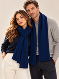 Unisex Navy Pure Cashmere Ribbed Scarf