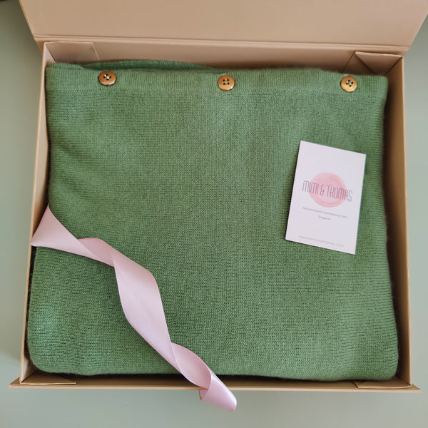 *NEW* Personalised Kiwi Green Pure Cashmere Button Poncho