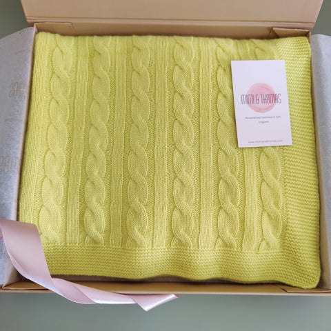 Personalised Yellow Pure Cashmere Baby Blanket