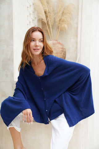 Personalised Navy Pure Cashmere Button Poncho