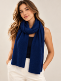 Unisex Navy Pure Cashmere Ribbed Scarf