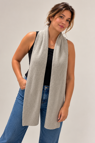 Unisex Grey Marl Pure Cashmere Ribbed Scarf