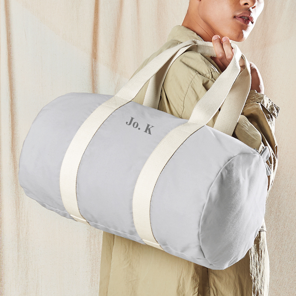 Personalised Organic Cotton Canvas Barrel Bag Mimi Thomas