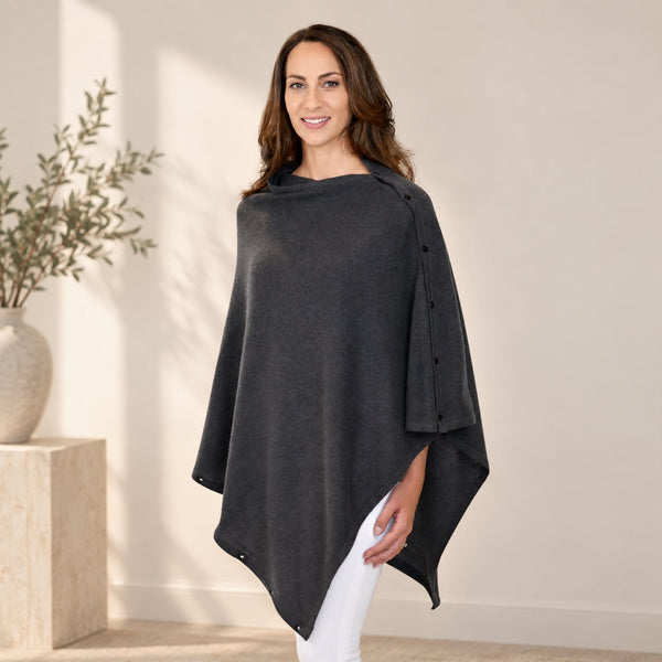Personalised Charcoal Pure Cashmere Button Poncho