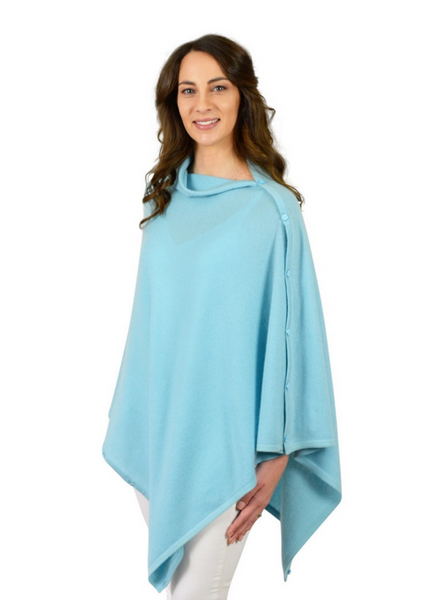 Personalised Aqua Blue Pure Cashmere Button Poncho