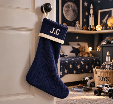 Personalised Navy Pure Cashmere Christmas Stocking