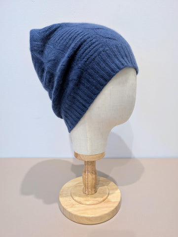 Navy Unisex Pure Cashmere Textured Beanie