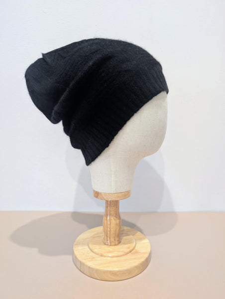 Black Unisex Pure Cashmere Textured Beanie