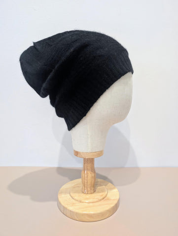 Black Unisex Pure Cashmere Textured Beanie