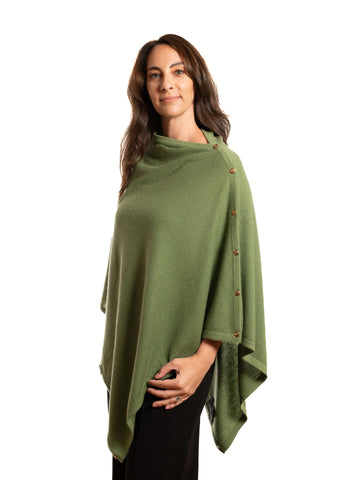 *NEW* Personalised Kiwi Green Pure Cashmere Button Poncho