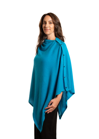 Personalised Mykonos Blue Pure Cashmere Button Poncho