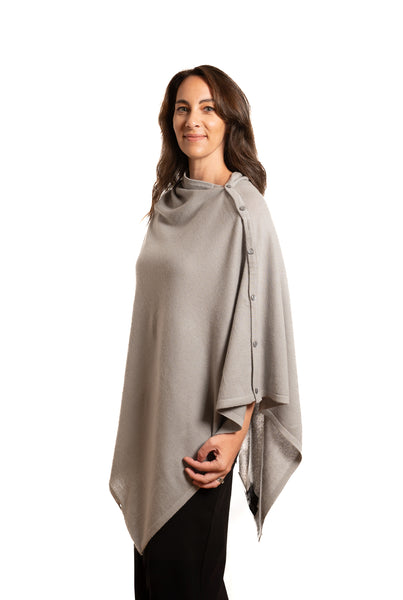 Personalised Grey Pure Cashmere Button Poncho