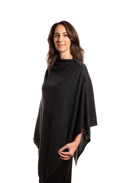 Personalised Charcoal Pure Cashmere Button Poncho