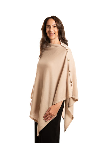 Personalised Sand Beige Pure Cashmere Button Poncho