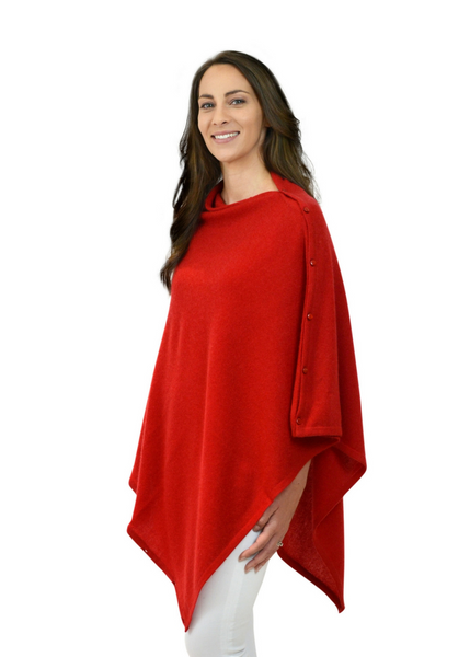 Personalised Red Pure Cashmere Button Poncho
