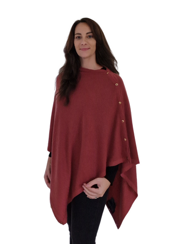 *NEW* Personalised Rosewood Red Pure Cashmere Button Poncho