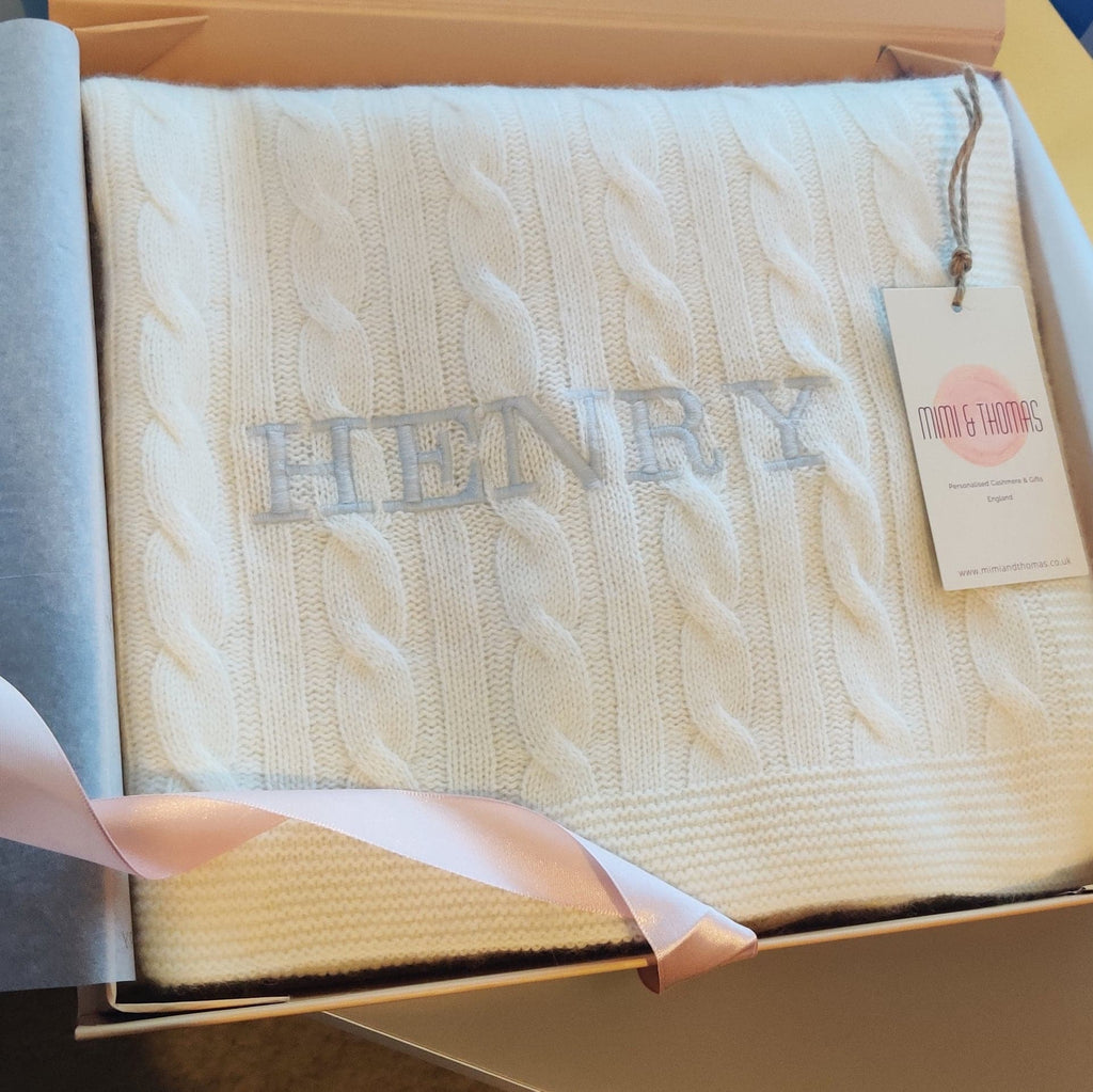 Personalised Ivory Pure Cashmere Baby Blanket Mimi & Thomas