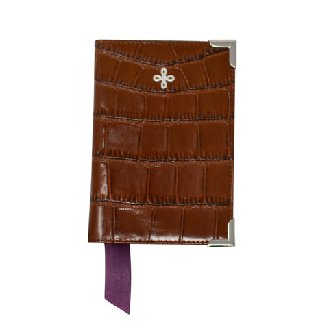 Brown Croc Embossed Leather Passport Holder