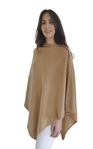Personalised Camel Beige Pure Cashmere Button Poncho