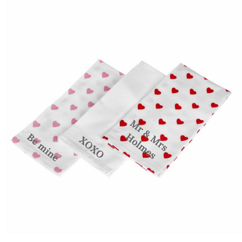 Personalised Cotton Love Hearts Tea Towels Set of 3