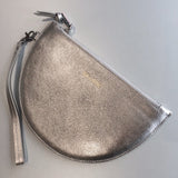Silver leather half moon clutch bag